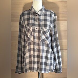 Tom Tailor size 40 plaid long sleeve button up front pockets unisex bf fit